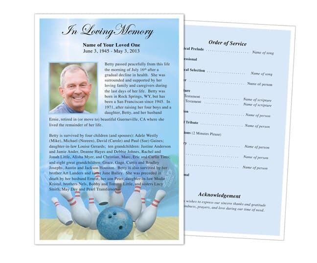 Bowling Funeral Flyer Template - The Funeral Program Site