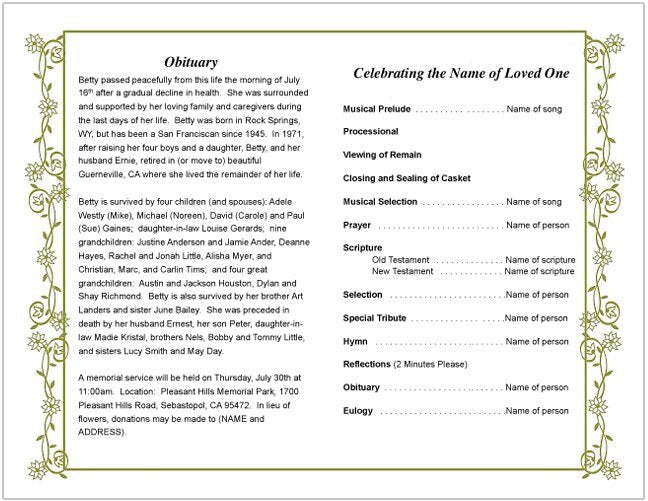 Branches Funeral Program Template - The Funeral Program Site