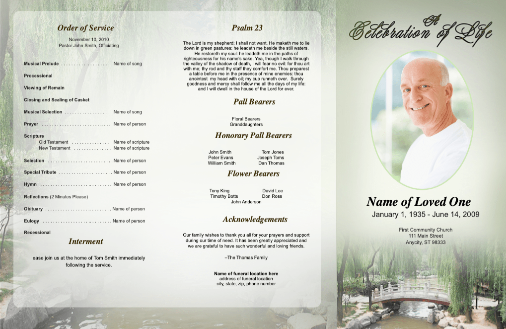 Bridge Trifold Funeral Brochure Template - The Funeral Program Site