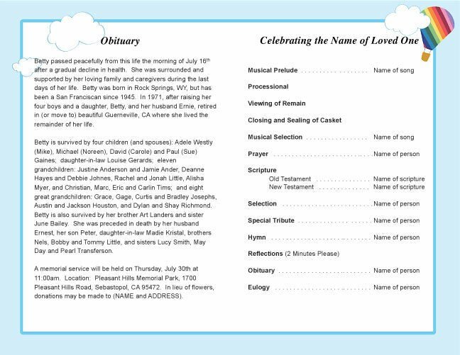 Bright Funeral Program Template - The Funeral Program Site