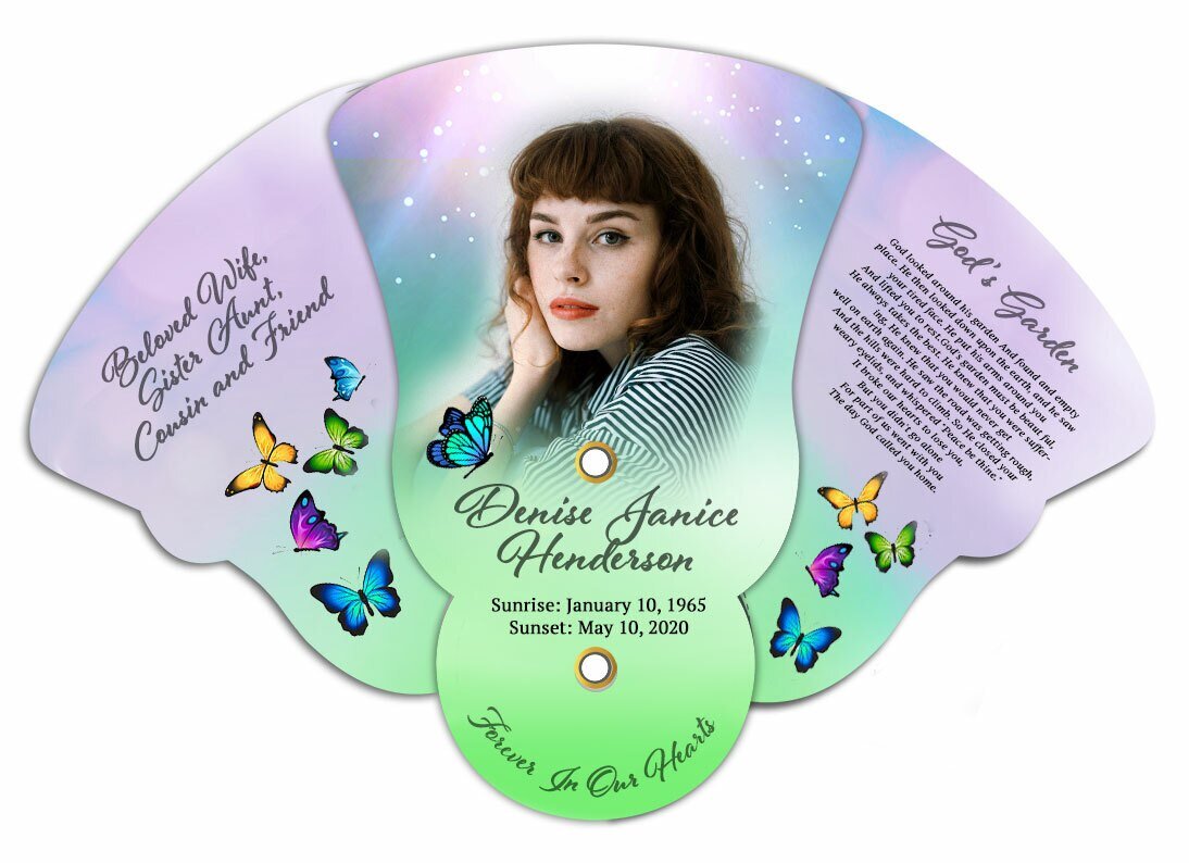 Butterflies Folding Memorial Hand Fan (Pack of 10) - The Funeral Program Site