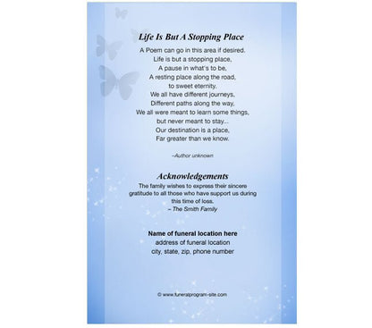 Butterfly 4 - Sided Graduated Funeral Program Template - The Funeral Program Site