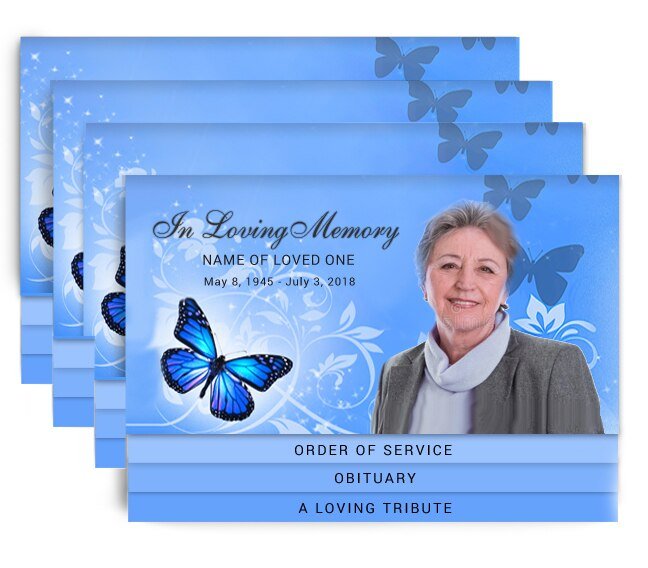 Butterfly 8 - Sided Graduated Bottom Funeral Program Design & Print (Pack 50) - The Funeral Program Site