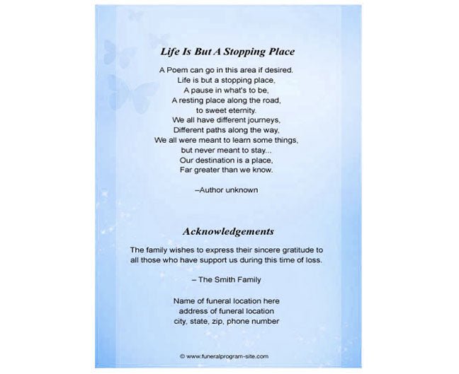 Butterfly A4 Funeral Order of Service Template - The Funeral Program Site