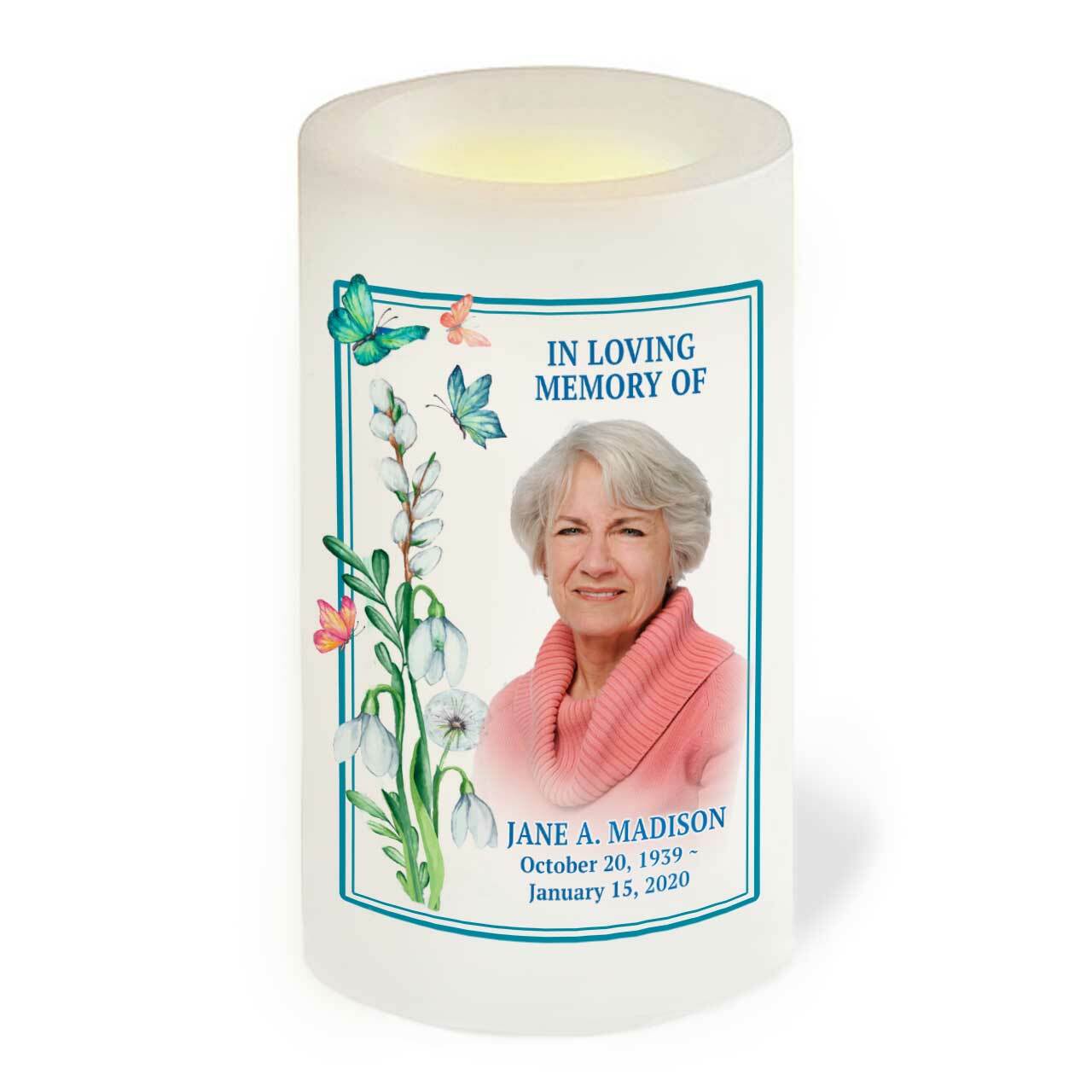 Butterfly Florals Personalized Flameless LED Memorial Candle - The Funeral Program Site