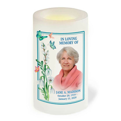 Butterfly Florals Personalized Flameless LED Memorial Candle - The Funeral Program Site