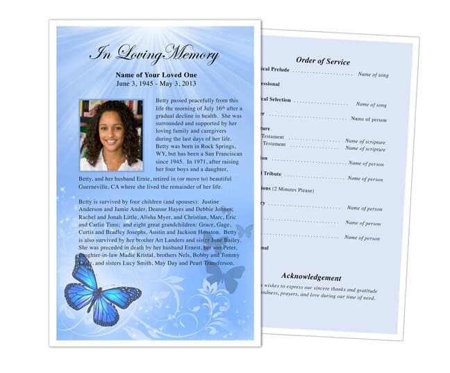 Butterfly Funeral Flyer Template - The Funeral Program Site