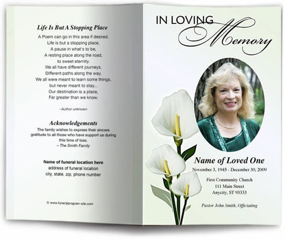 Calle Lily Funeral Program Template - The Funeral Program Site