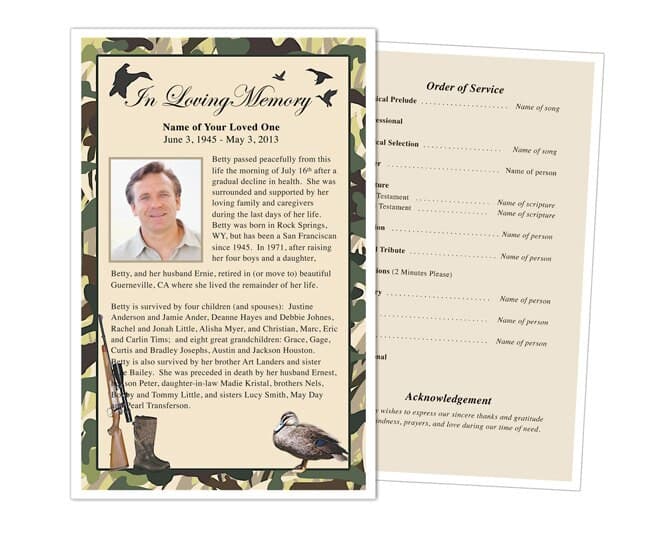 Camouflage Funeral Flyer Template - The Funeral Program Site