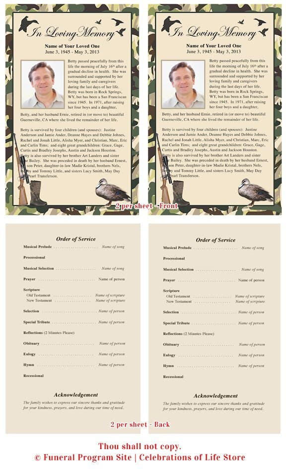 Camouflage Funeral Flyer Template - The Funeral Program Site