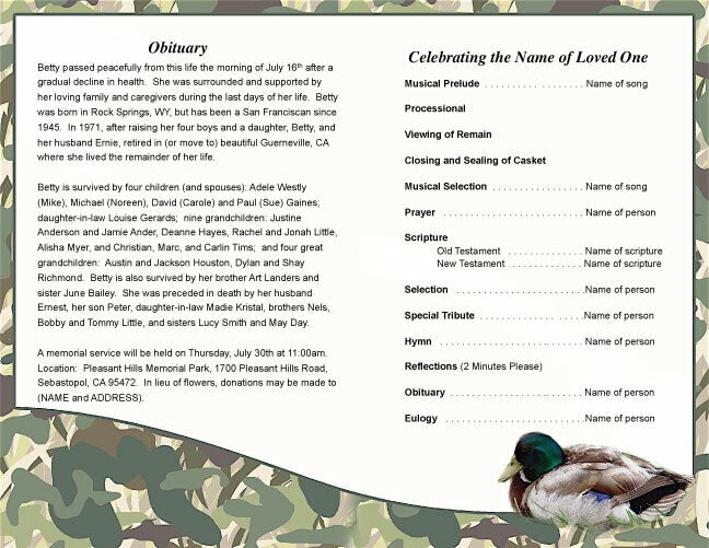 Camouflage Funeral Program Template - The Funeral Program Site