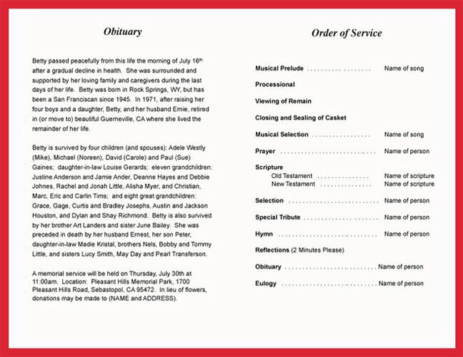 Canada Funeral Program Template - The Funeral Program Site