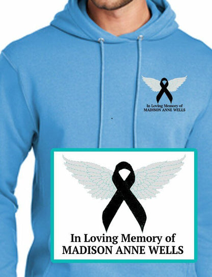 Cancer Ribbon Angel Embroidery Fleece Hooded Memorial Sweatshirt (Ladies - Men) - The Funeral Program Site