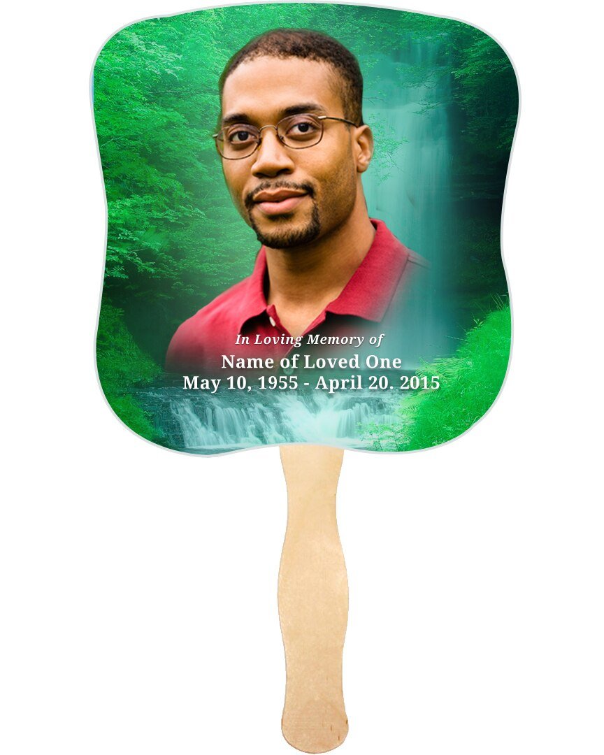 Cascade Cardstock Memorial Fan With Wooden Handle (Pack of 10) - The Funeral Program Site