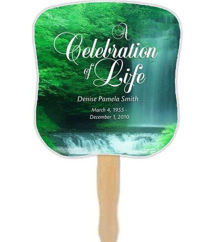 Cascade Cardstock Memorial Fan With Wooden Handle (Pack of 10) - The Funeral Program Site