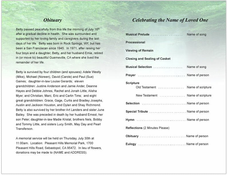 Cascade Funeral Program Template - The Funeral Program Site