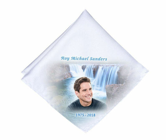 Cascading Waterfall Personalized Memorial Handkerchief - The Funeral Program Site