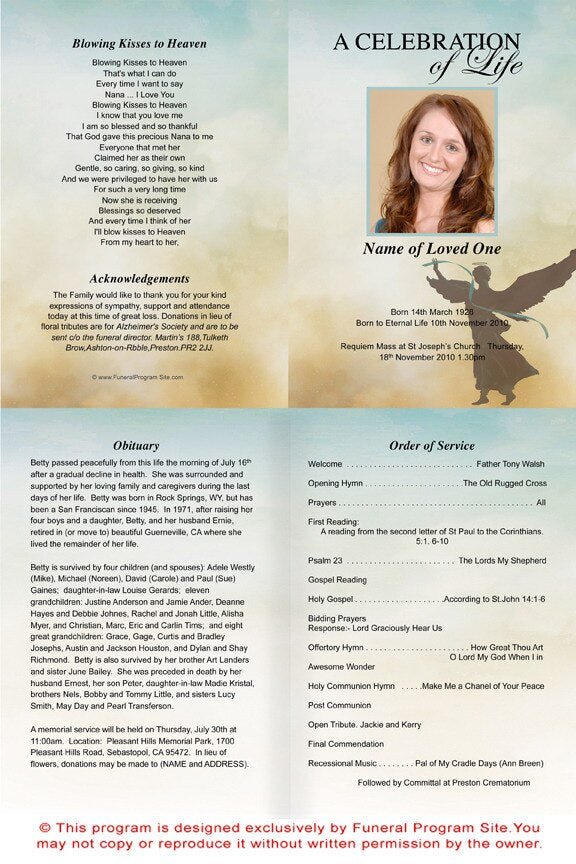 Celestial A4 Funeral Order of Service Template - The Funeral Program Site