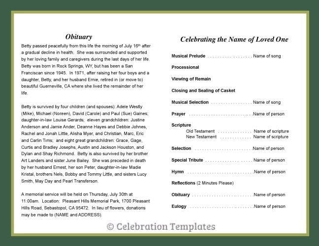 Celtic Funeral Program Template - The Funeral Program Site