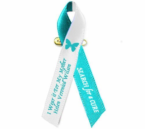 Cervical Cancer Ribbon (Teal - White) Pack of 10 - The Funeral Program Site