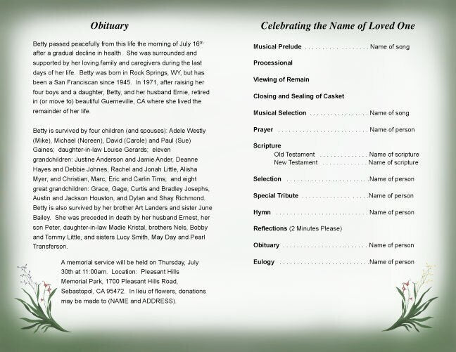 Charity Funeral Program Template - The Funeral Program Site