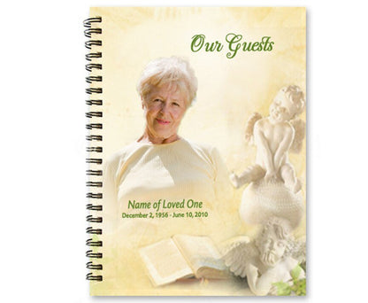 Cherub Spiral Wire Bind Memorial Funeral Guest Book - The Funeral Program Site