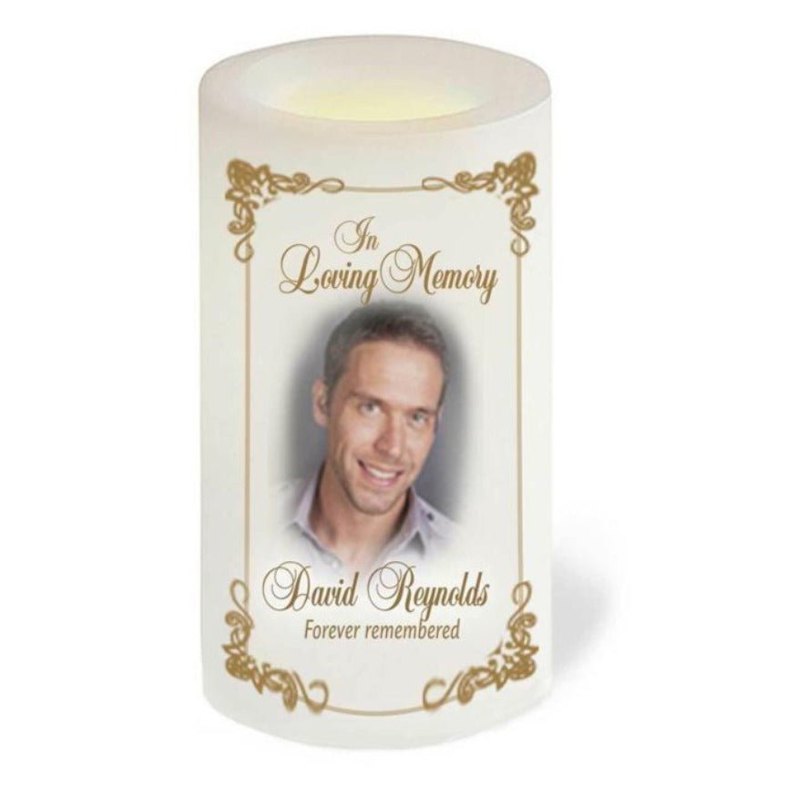 Chestnut Personalized Flameless LED Memorial Candle - The Funeral Program Site