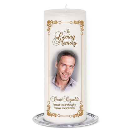 Chestnut Personalized Wax Pillar Memorial Candle - The Funeral Program Site