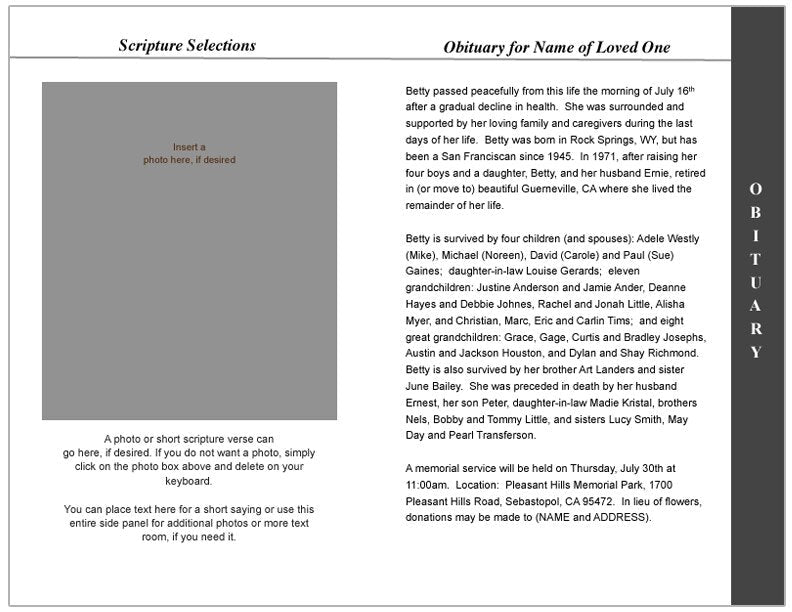 Classic 8 - Sided Graduated Funeral Program Template - The Funeral Program Site