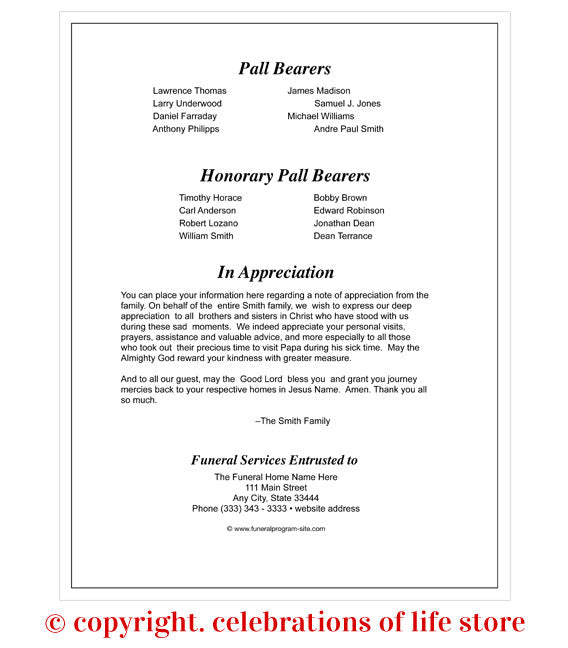 Classic A4 Funeral Order of Service Template - The Funeral Program Site