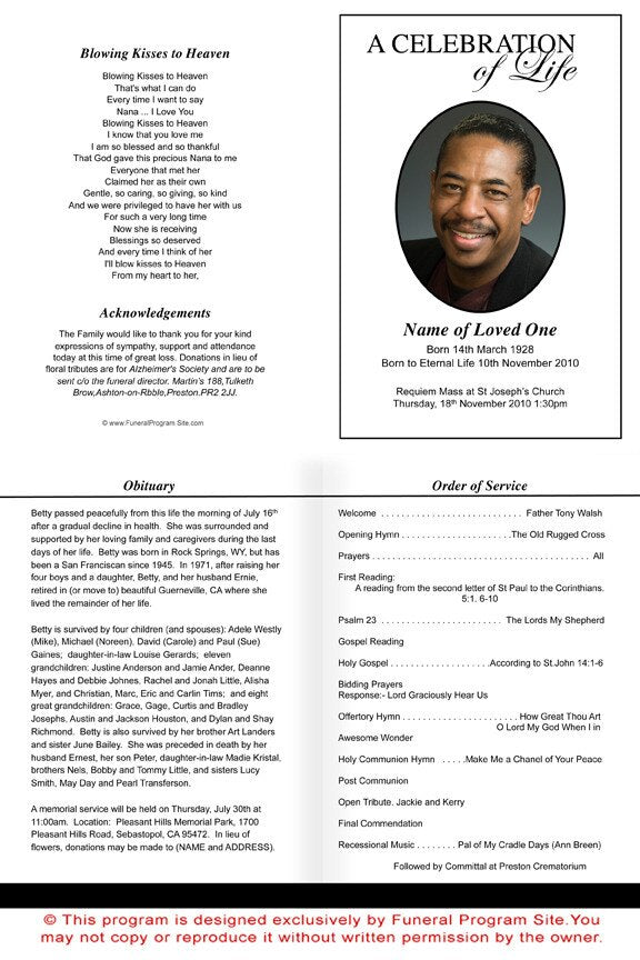 Classic A4 Funeral Order of Service Template - The Funeral Program Site