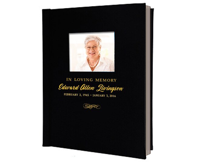 Classic Portrait Foil Look Funeral Guest Book With Photo - The Funeral Program Site