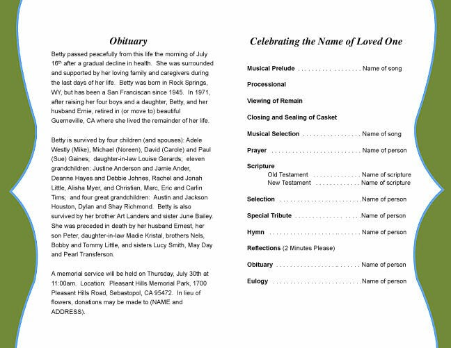 Country Funeral Program Template - The Funeral Program Site