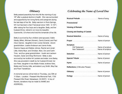 Country Funeral Program Template - The Funeral Program Site