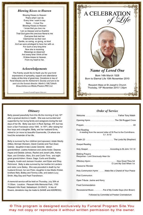 Creative A4 Funeral Order of Service Template - The Funeral Program Site