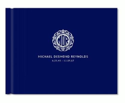 Crest Monogram Foil Look Landscape Funeral Guest Book - The Funeral Program Site