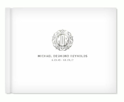 Crest Monogram Foil Look Landscape Funeral Guest Book - The Funeral Program Site