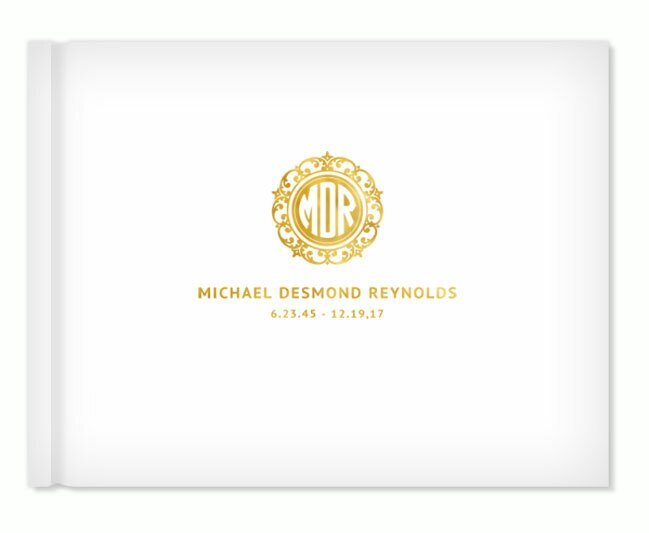 Crest Monogram Foil Look Landscape Funeral Guest Book - The Funeral Program Site