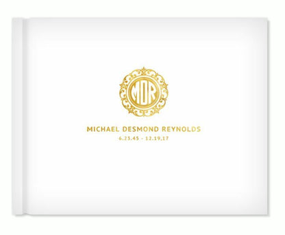 Crest Monogram Foil Look Landscape Funeral Guest Book - The Funeral Program Site