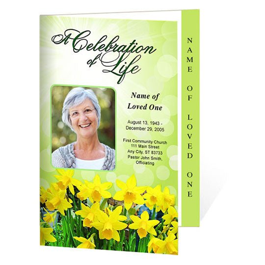 Daffodils 4 - Sided Graduated Funeral Program Template - The Funeral Program Site