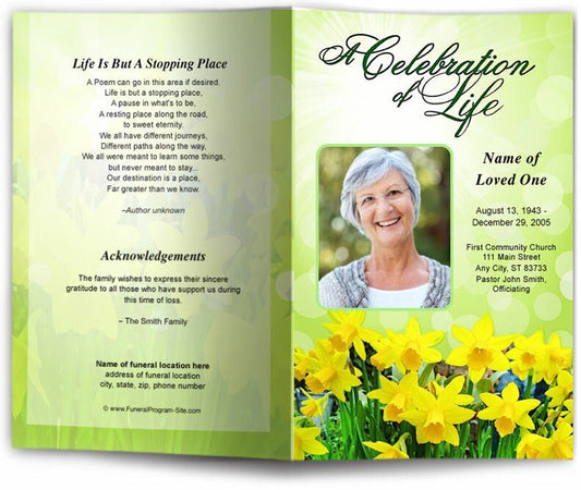 Daffodils Funeral Program Template - The Funeral Program Site