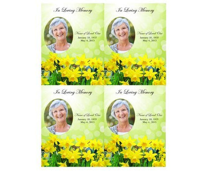 Daffodils Small Memorial Card Template - The Funeral Program Site