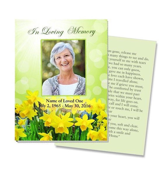 Daffodils Small Memorial Card Template - The Funeral Program Site