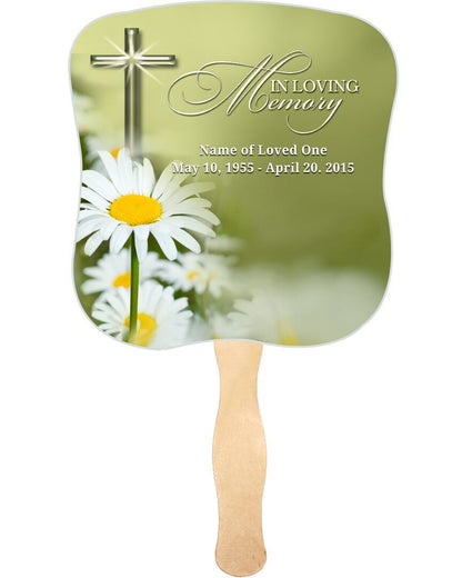 Daisy Cardstock Memorial Fan With Wooden Handle (Pack of 10) - The Funeral Program Site