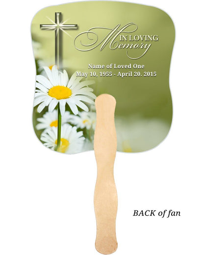 Daisy Cardstock Memorial Fan With Wooden Handle (Pack of 10) - The Funeral Program Site