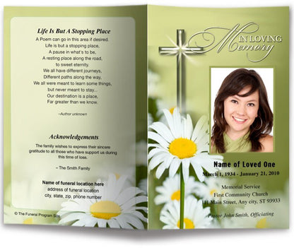 Daisy Letter Single Fold Program Template - The Funeral Program Site