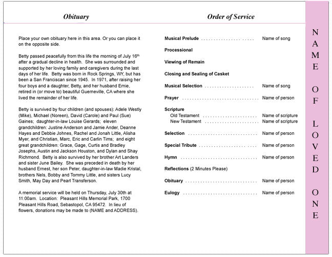 Darling 4 - Sided Graduated Funeral Program Template - The Funeral Program Site