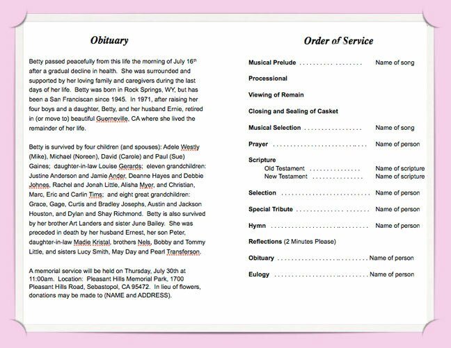 Darling Funeral Program Template - The Funeral Program Site