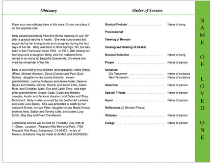 Dedication 4 - Sided Graduated Funeral Program Template - The Funeral Program Site