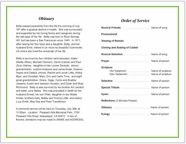 Dedication Funeral Program Template - The Funeral Program Site